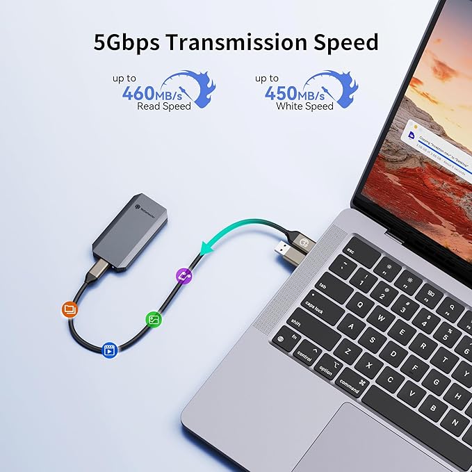 Yottamaster 512GB External SSD, Up to 460MB/s 2 in 1 USB C Cable & Lanyard Portable Solid State Drives, Supports 4K ProRes HDR Compatible with iPhone 17 Pro Max, Smartphone, Tablet, Laptop