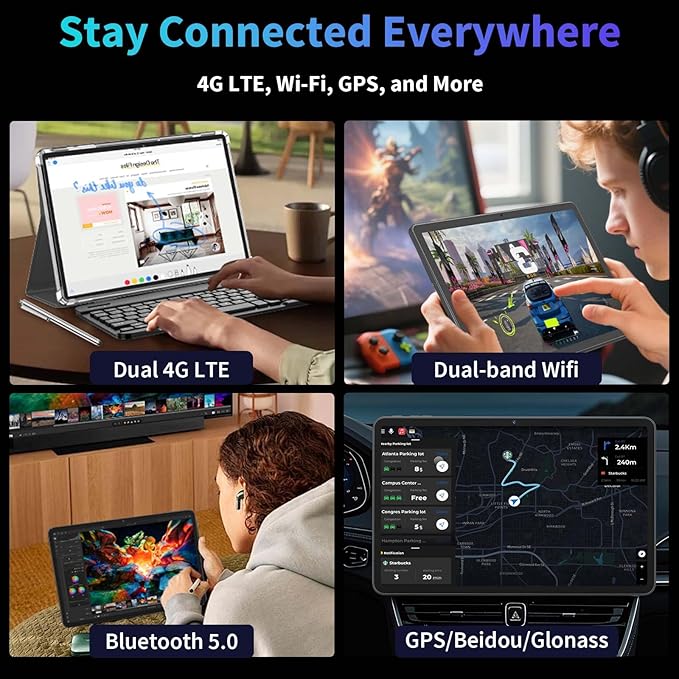 2025 12 Inch Tablet, 24GB（8+16） RAM+256 Storage(Expand to 1TB), Android 15 Tablet with Keyboard, Octa-Core, 2K 2000x1200 Display, 16MP Dual Camera, 8000mAh, 5G WiFi,GPS,Bluetooth 5.0（Silver）