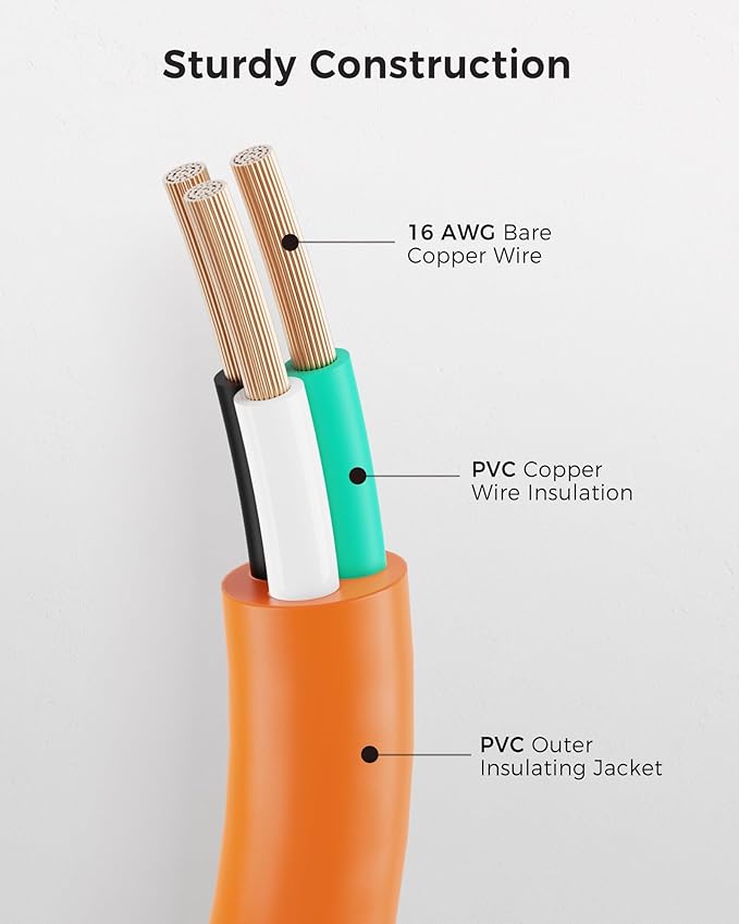 [UL Listed] Cable Matters 2-Pack 16 AWG Heavy Duty 13A Power Extension Cord - 3ft, 3 Prong Power Cord Extension, NEMA 5-15P to NEMA 5-15R, Orange