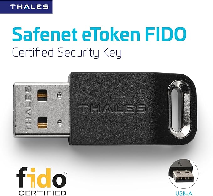 Thales - SafeNet eToken FIDO - FIDO2 Certified Security Key - Passwordless Phishing-Resistant Authentication for Web Apps, Devices & Desktops - USB-A
