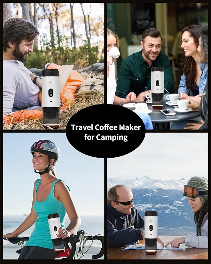 Portable Electric Espresso Machine, Travel Coffee Maker Brewer Compatible with Ground Coffee & NS Capsules (White with LCD Screen)