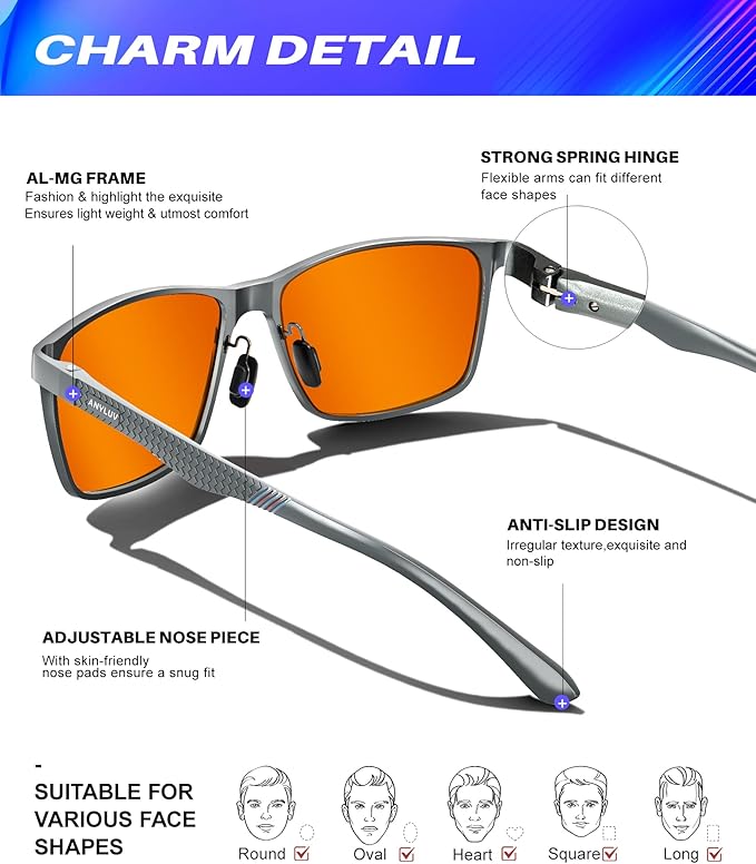 ANYLUV Blue Light Glasses Men, Relieve Eyestrain and Eye Protection, Al-Mg Metal Computer Blue Light Blocking Glasses