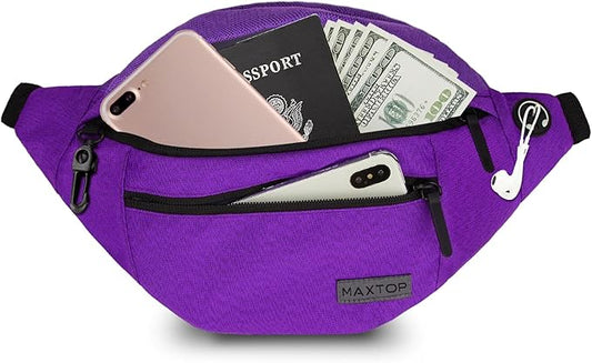 MAXTOP Large Crossbody Fanny Pack with 4-Zipper Pockets,Gifts for Enjoy Sports Festival Workout Traveling Running Casual Hands-Free Wallets Waist Pack Phone Bag Carrying All Phones