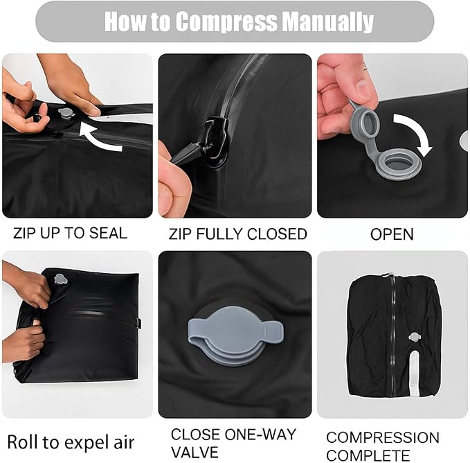 Vacuum Compression Travel Bag, Waterproof Zipper, Space Saver Packing Cube with One-Way Valve & Handle, Durable TPU Polyester Material, for Luggage & Backpack (1 bag 1 pump)