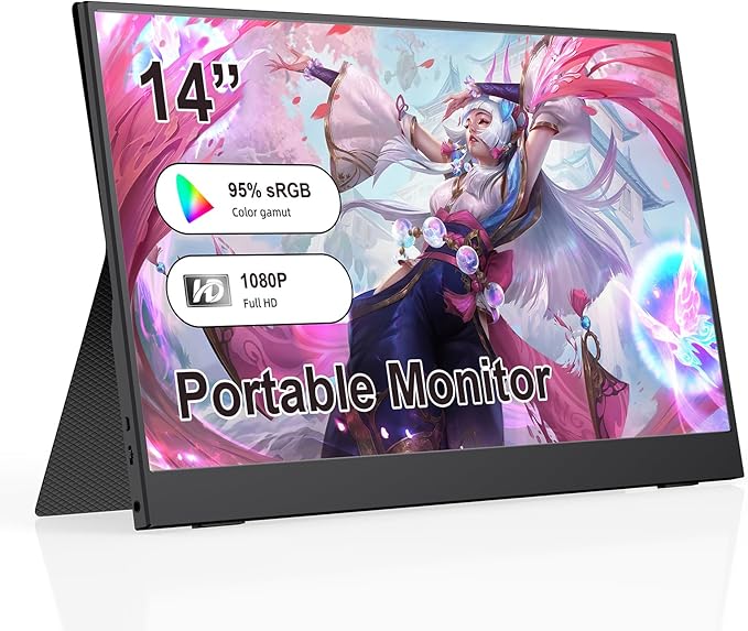 Portable Monitor, 14" Small Screen with 1920x1080P, Gaming Monitor for PC/Laptop/Console, Ultra-Slim Portable Monitor, PC Screen for Office, Study & Travel with Magnetic Leather Cover