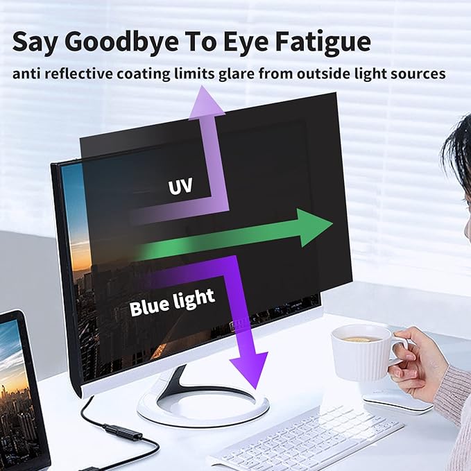 [3 Pack] Computer Privacy Screen 24 Inch for 16:9 Widescreen Monitor, Removable Eye Protection Anti Glare Blue Light Computer Screen Privacy Shield, Data Confidentiality Shield Privacy Screen 24 in