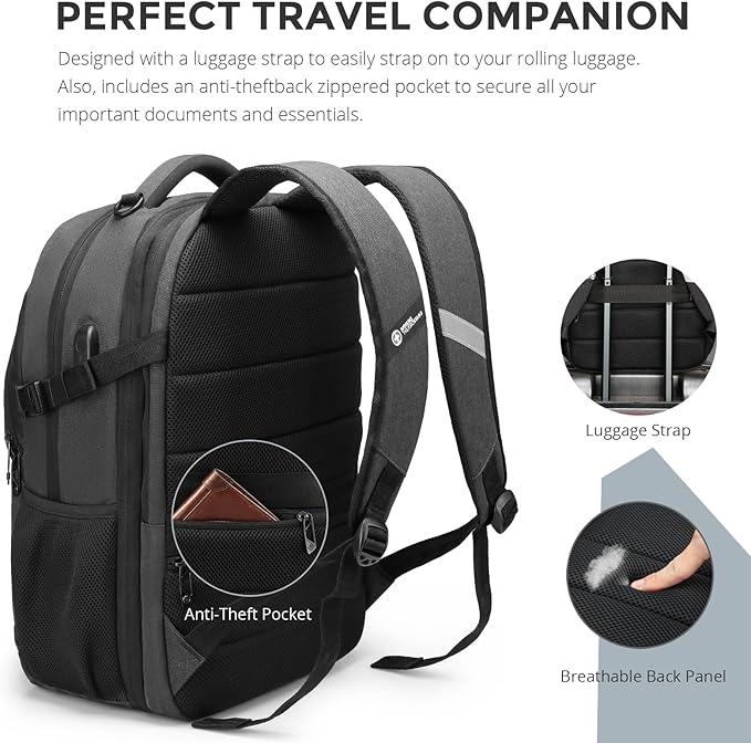 Swissdigital Design Travel Laptop Backpack for Men and Women, 35L Expandable Large College Backpack with USB Charging Port for Fits 17 Inch Notebook, Grey | ANDWIL PRO