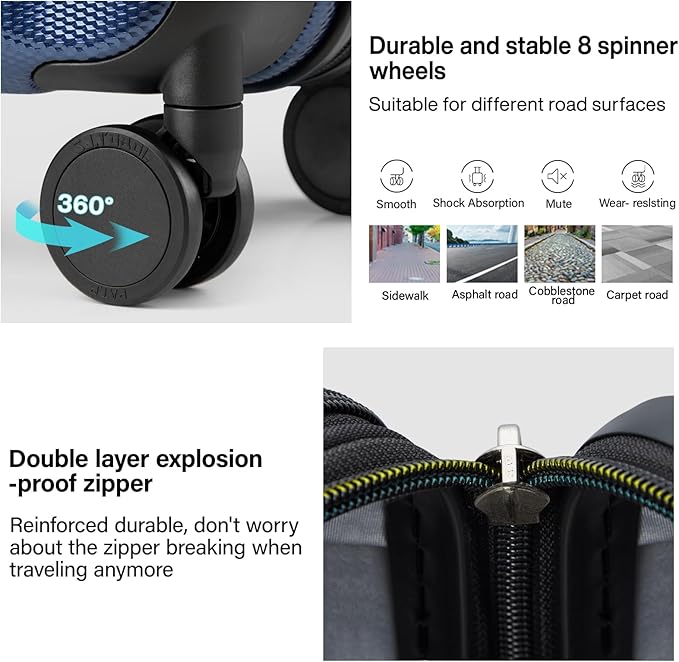 Hanke 24 Inch Expandable Checked Luggage Lightweight PC Hard Case Luggage Suitcases with Wheels Travel Luggage Rolling Large Suitcase Travel Luggage Bag for Go to University.(Dark Blue)