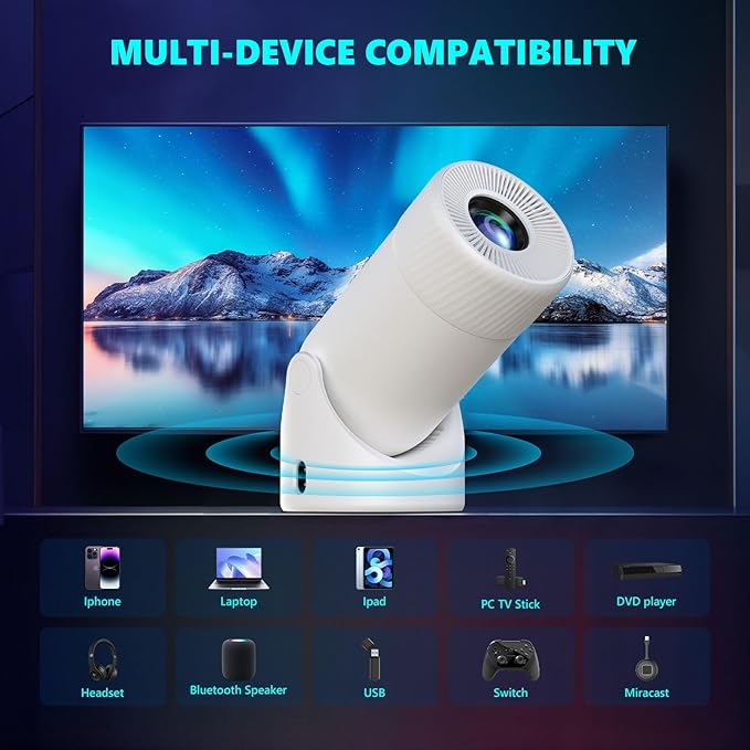 Upgraded HY300PRO MINI Portable Projector Projector Support 4K 1080P with Dual-Band WIFI6 5G Wireless 5.2 Bluetooth Android 13,270° Rotatable, Auto Keystone Correction,35"-130" Screen Video Projector
