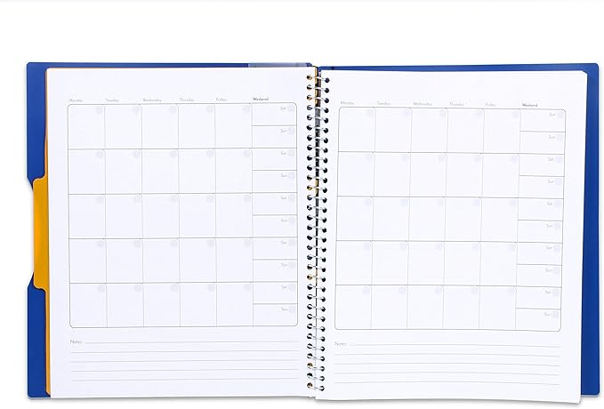 Mintra Office Durable PREMIUM Spiral Notebook, ((Blue, 1 Subject, 8.5in x 11in)), Fabric Covered Coils, No Snags, Removable Adjustable Pocket Dividers, Ruler, Organization, Customizable