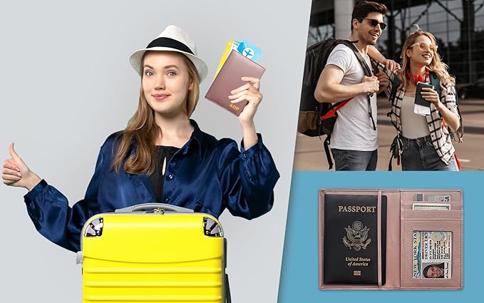 Personalized Monogrammed Blush Leather RFID Passport Wallet and 2 Luggage Tags