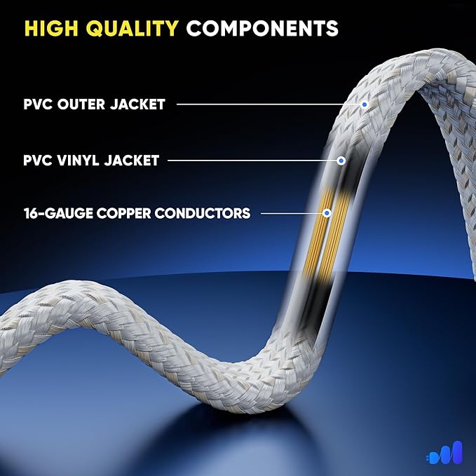 Maximm 6 Ft Extension Cord, 2 Prong, 360° Rotating Flat Plug, UL Certified, Light Gray – Space-Saving Indoor Power Cord for Tight Spaces, Polarized, Braided