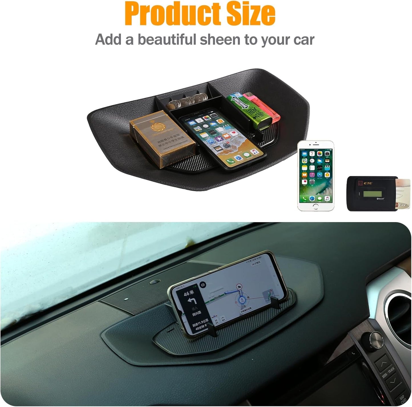 LLKUANG Black ABS Car Center Console Dash Table Storage Tray Fit for Toyota Tundra 2014-2021 Instrument Organizer Phone Holder Cradle Accessories (Without Mobile Phone Holder)