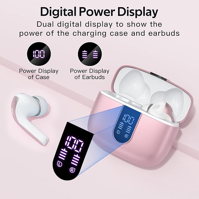 TAGRY 2 Sets X08 Pink and Purple Bluetooth Headphones True Wireless Earbuds 60H Playback Ear Buds with Wireless Charging Case in-Ear Earbuds with Mic