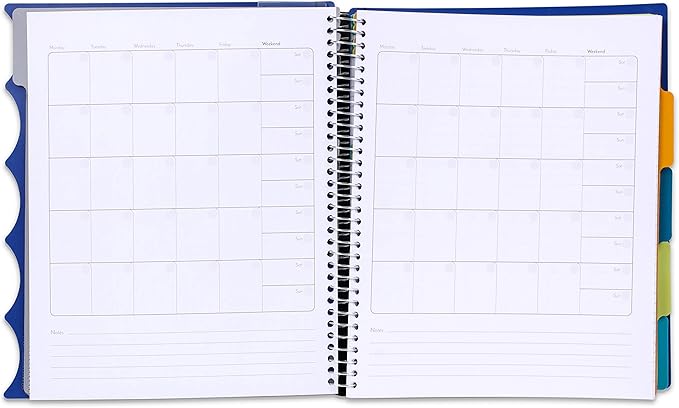 Mintra Office Durable PREMIUM Spiral Notebook, ((Blue, 5 Subject, 8.5in x 11in)), Fabric Covered Coils, No Snags, Removable Adjustable Pocket Dividers, Ruler, Organization, Customizable