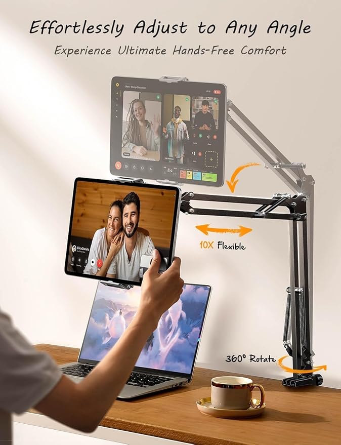 LISEN Tablet Stand Phone Holder iPad Holder for Desk Mount[Ultra Sturdy] 2 Clamps Kindle Holder for Bed Gooseneck Phone Tablet Holder Mount Phone Stand fits iPhone iPad Mini 7 Kindle 4-13" Device