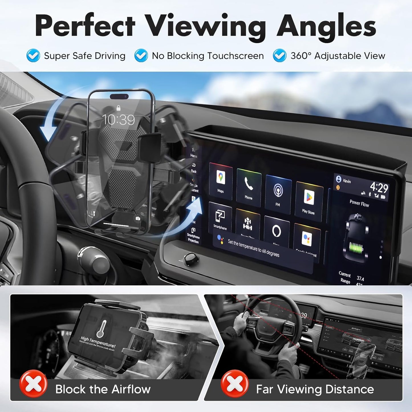 FIILINES Phone Holder for Honda Accord 2023-2026 (Fit 12.3" Touch Screen), Phone Mount with Dash Organizer for Accord Accessories, 360 Degree Rotation Dash Mount Cell-Phone Holder