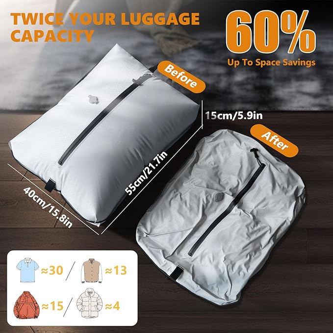Dobaly 33L Professional Vacuum Bags for Travel, IP67 Reusable Vacuum Seal Bags for Clothing for Suitcases and Backpack Space Saver Bags for Travel Lightweight & Durable (1PC No Pump)