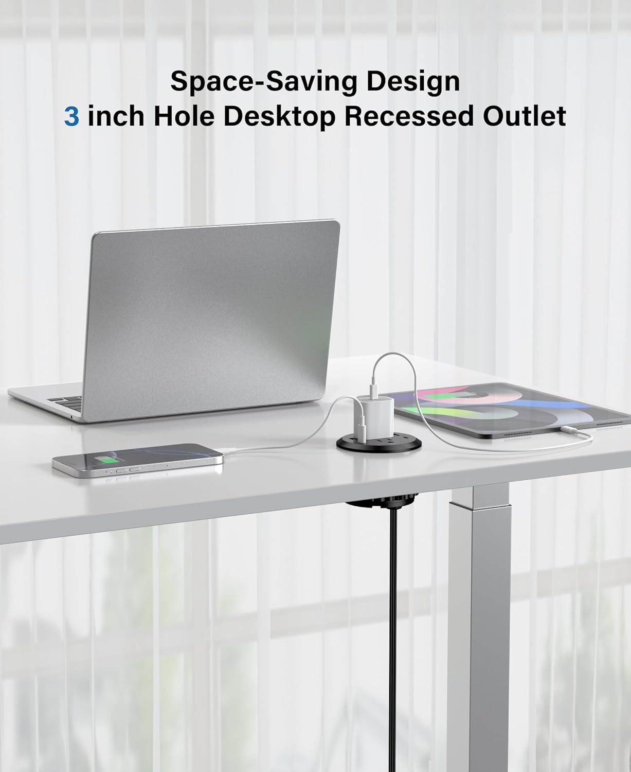 3 inch Desktop Power Grommet with PD 20W USB C,Furniture Recessed Power Strip,2 Outlets,4 USB Ports,40W Total,Flush-Mount for Desktop, Workspace Essential Desk Outlet (Black, 6 FT Cable)