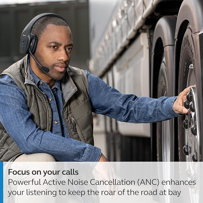 BlueParrott B650-XT Mono Bluetooth Wireless Headphones 96% Noise Canceling Over Head Trucker Headset with Mic, 100% Voice Control, IP54-Rated Protection, Active Noise Cancellation, 36 hrs. Talk Time