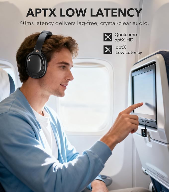 1Mii E700 Wireless Bluetooth Over Ear Headphones with Active Noise Canceling, Hi-Res Audio LDAC/aptX Low Latency for Airplane Travel Overhead Comfort, 54H Playtime, Custom EQ via App - Black