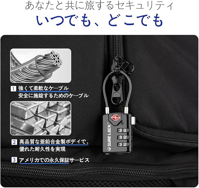 SURE LOCK TSA Compatible Travel Luggage Locks, Inspection Indicator, Easy Read Dials TSA Approved with Zinc Alloy Black 4 Pack