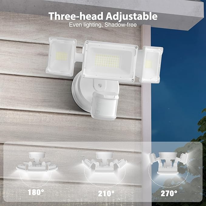 Olafus 75W Motion Sensor Outdoor Lights, 7000lm Motion Flood Light Dusk to Dawn, IP65 Waterproof LED Security Floodlights, 6500K Motion Detector Lights for Outside, White