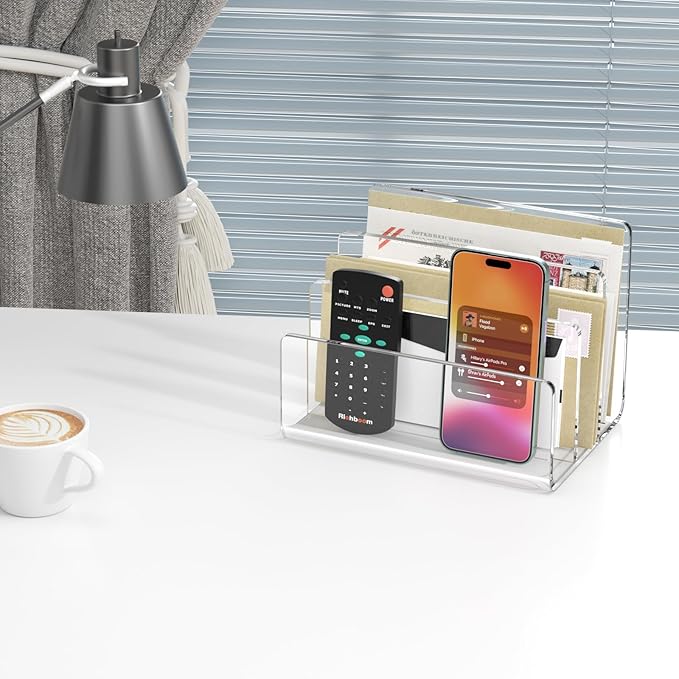 Richboom Acrylic File Sorter, 8.5"x6.3"x6.2", Upright File Organizer for Desk, Mail Organizer Countertop, File Holder for Letter, Document, Notebook, Clear, 3 Sections