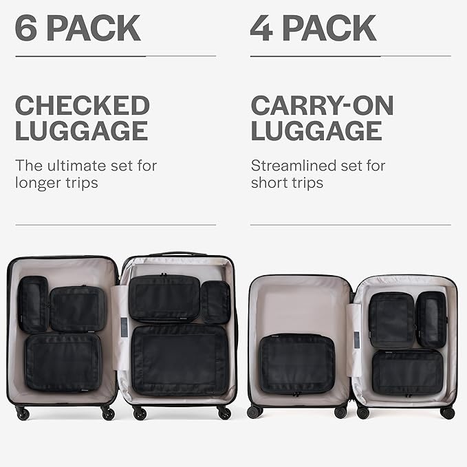 Compression Packing Cubes for Travel - Luggage Organizer Bags - Double Zipper Packing Cubes for Suitcases (4-Pack, Black)
