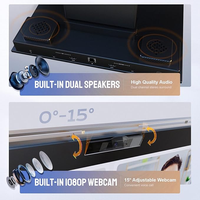 Mobile Pixels Geminos Dual 24" FHD Stacked Desktop Monitors with 1080P Webcam&Speakers, 100W USB-C Charging, All-inclusive HDMI/USB A/USB C Infinitely Adjustable Computer Monitor (2 Monitors)