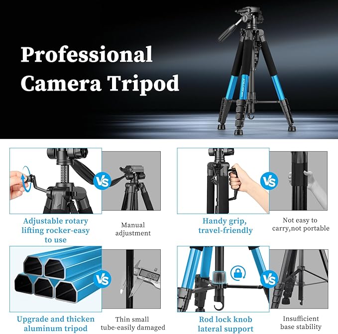 JOILCAN Tripod Camera Tripods, 74" Tripod for Camera Cell Phone Video Recording, Heavy Duty Tall Camera Tripod Stand, Professional Travel DSLR Tripods Compatible with Canon iPhone, Max Load 15 LB