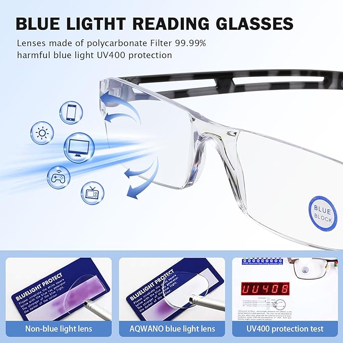 AQWANO 5 Pack Rimless Computer Reading Glasses 3.5 Blue Light Blocking, Lightweight & Comfortable Anti Glare/UV Magnifying Eyeglasses Readers for Women Men, 3.5