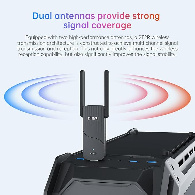 USB WiFi 6 PC Gaming Adapter, 5400Mbps Tri-Band Network Card | Ultra-Low Latency for Competitive Game & 4K Streaming | for Windows 10/11, Professional-Level Stability for Office & Live Broadcast