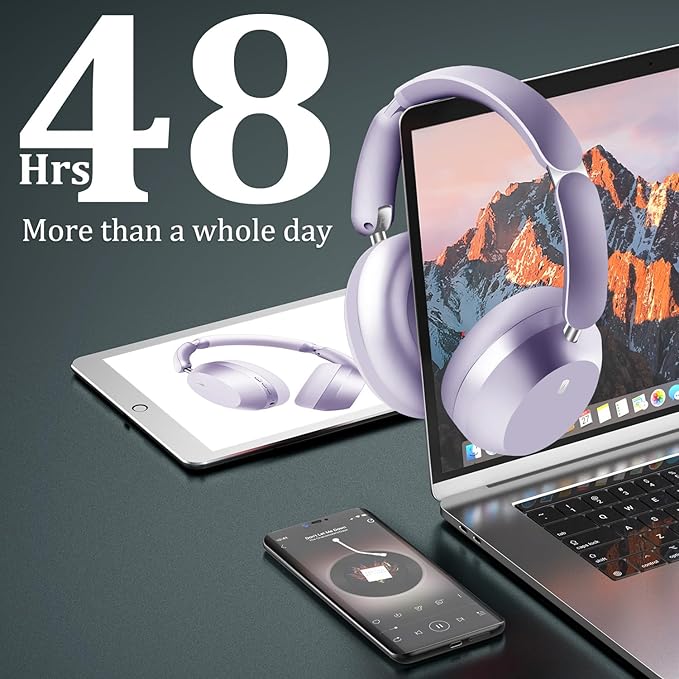 Wentronic Y04 Bluetooth Headphones Active Noise Cancelling Wireless Over Ear Headsets 48 Hours Playtime High Sound Quality Foldable Earphones with Soft Ear Cushion for Travel - Purple
