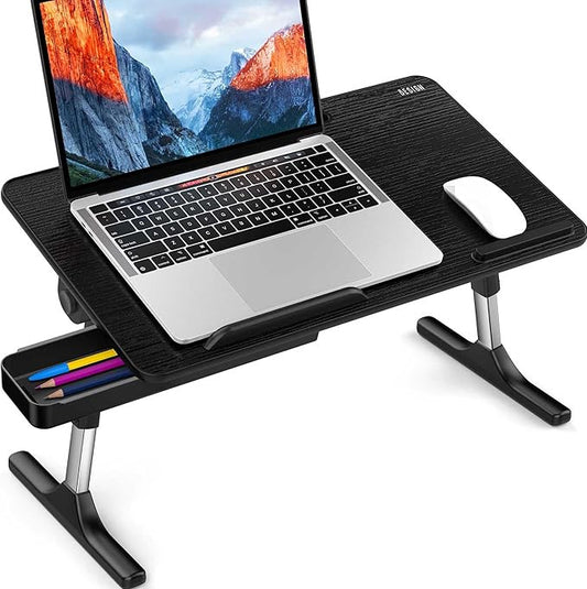Besign LT05 Adjustable Laptop Table, Lap Desk, Portable Standing Bed Desk, Foldable Sofa Breakfast Tray, Notebook Computer Stand for Reading and Writing, Medium Size, Black