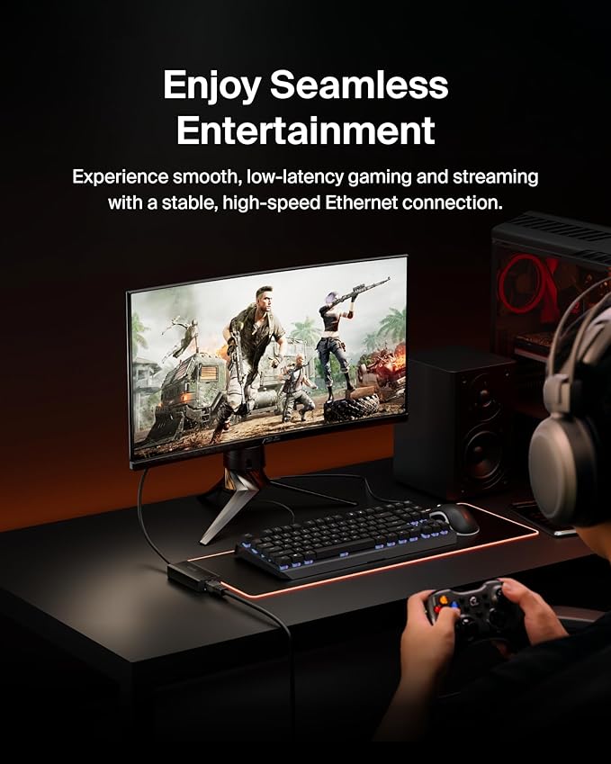 Belkin USB-C to Ethernet Adapter, Gigabit Ethernet Port Compatible w/ USB-C Devices, USB-C to Ethernet Cable for MacBook Pro & Dell XPS 13” Laptops, Ethernet USB-C Hub, Ethernet USB-C Adapter - Black