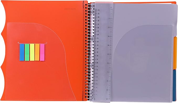 Mintra Office Durable PREMIUM Spiral Notebook, ((Orange, 3 Subject, 8.5in x 11in)), Fabric Covered Coils, No Snags, Removable Adjustable Pocket Dividers, Ruler, Organization, Customizable