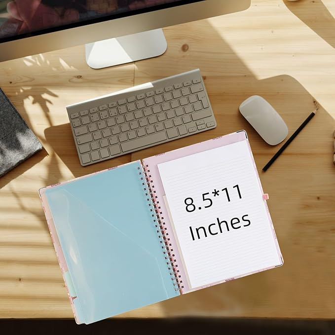 Clipboard Folio Spiral Folder Board,5 Extra Folders with 10 Storage Pockets,Refillable Lined Fillable Notepad,Folded Clipboard with Storage,Suitable for Office,School and Student (Pink Love Flower)