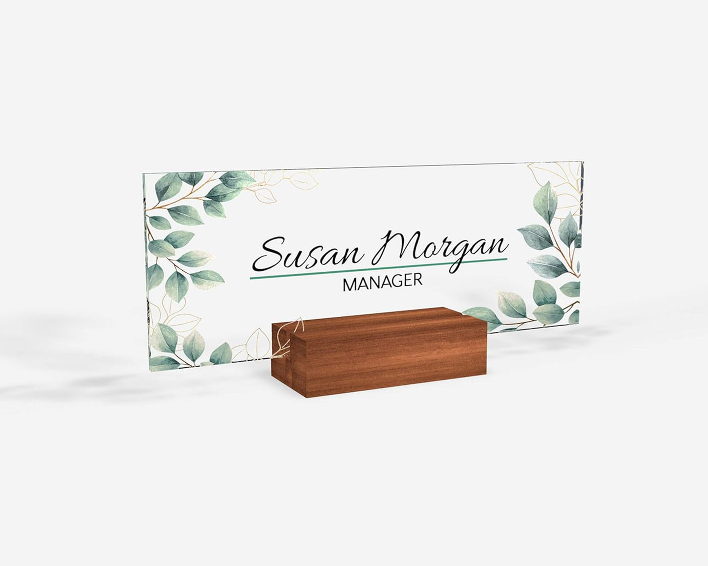 Personalized Name Plate for Nameplate Sign Modern Office Business Decor Executive Desk Name Plate Desk Name Sign Flower Floral green Leaves metallic foil (8"x3")