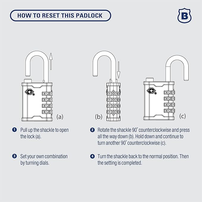 BRINKS TSA Approved Gun Case Lock, Luggage Travel Lock – 4 Dial Resettable Combination Padlock for Equipment Cases, Camera Bags, and More – 2 Pack