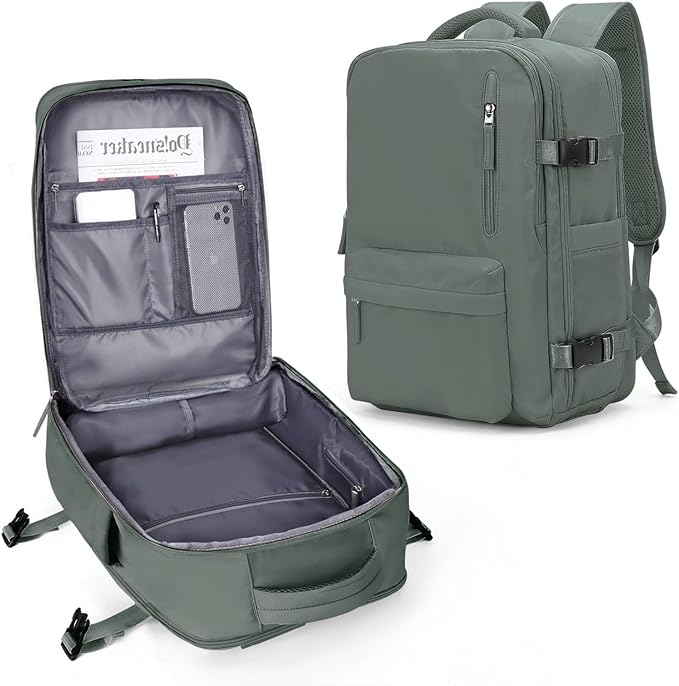 VECAVE Travel Backpack,Carry On Backpack for Women,Airline Flight Approved Waterproof 14 Inch Laptop Backpack with Shoe Compartment Casual Daypack Backpacks DarkGreen.
