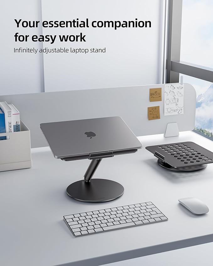 LULULOOK Laptop Stand for Desk, Full Aluminum Computer Stand, 360 Rotating Adjustable Laptop Riser, Foldable MacBook Holder Compatible with MacBook Pro/Air, Dell, HP, and 10-17inch Laptops (Black)