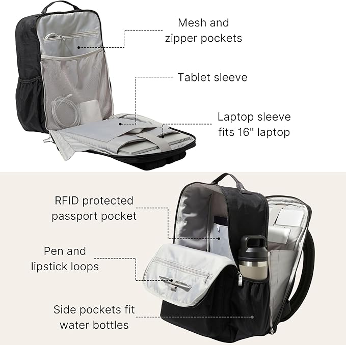Baggallini Everyday Laptop Backpack - 11x15.5 Lightweight Water-Repellent Nylon Travel Bag w/Padded Laptop Sleeve & RFID