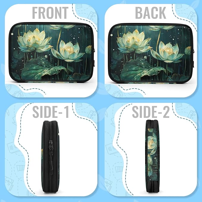 Cyan Lotus Flowers Electronics Travel Organizer Case, Tech Accessories Cable Storage Bag for Cords, Charger, Phone, Hard Drive