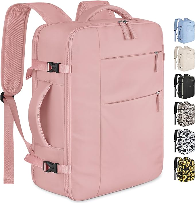 Capolo Travel Backpack for Women Men Waterproof Laptop Backpack Airlines Approved Carry On Backpack Bag Computer Bookbag for Business, Work, Traveling Fits 15.6 Inch Laptop(Pink)