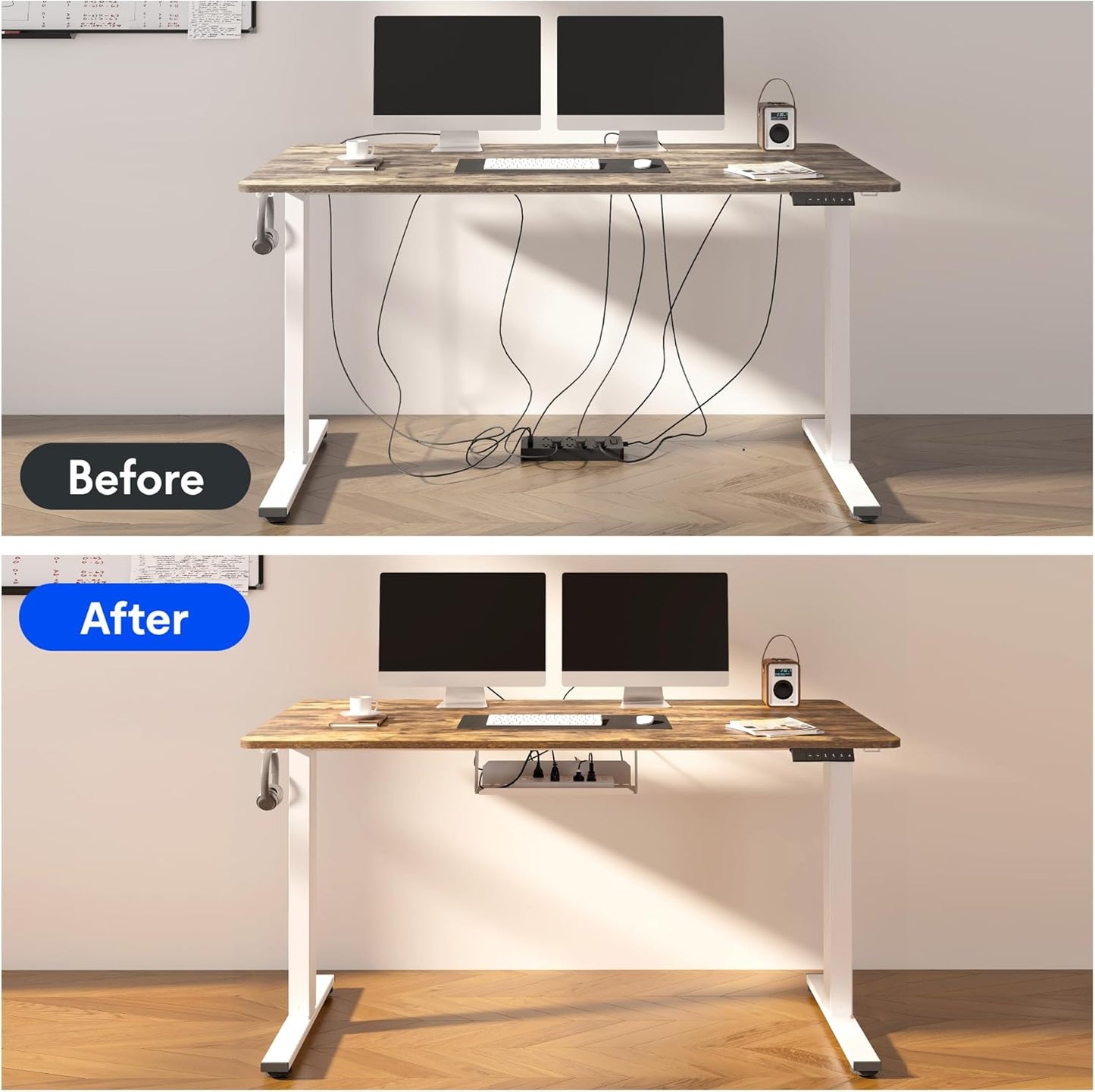 FLEXISPOT EN2 Whole-Piece Standing Desk with Clamp Power Strip, 48 x 30 Electric Stand Up Height Adjustable Desk with Cable Management (White Frame + 48" Black Walnut Desktop, 2 Packages)