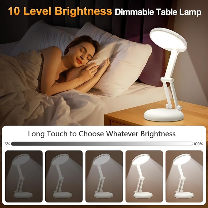 COOLNIGHT Cordless Table Lamp,10 Brightness Battery Operated Table Lamp,3600 mAh Rechargeable Table Lamp,Portable Lamp Foldable Table Lamp Small Table Lamp,Battery Operated Table Lamp Wireless Lights