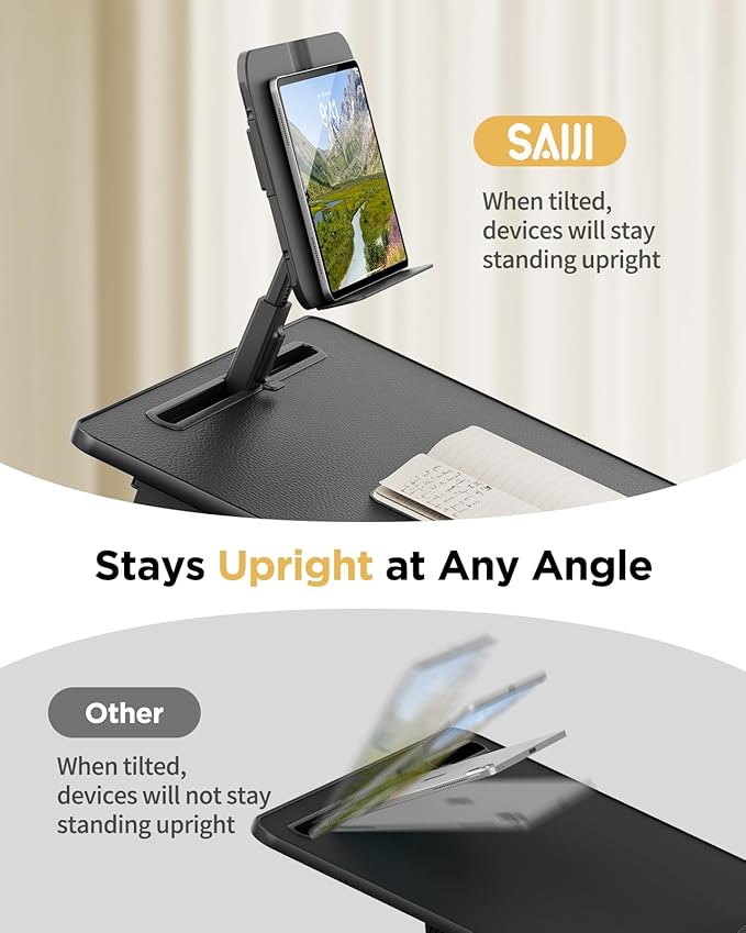 SAIJI Laptop Desk for Bed [Premium XXL Extra Large] with Upgraded Height Angle Adjustable Book Stand,Multi-Purpose Lapdesk Bed Tray Desk for Working Writing Reading Drawing (Black)