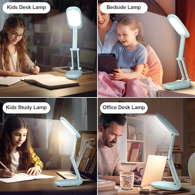 LED Desk Lamp for Office Home & Battery Operated Lamp Rechargeable Lamp Foldable & Portable Light, [2-Fold Bracket] 3 Brightness Dimmable Small Desk Lamp Wireless Reading Lamp (Green)