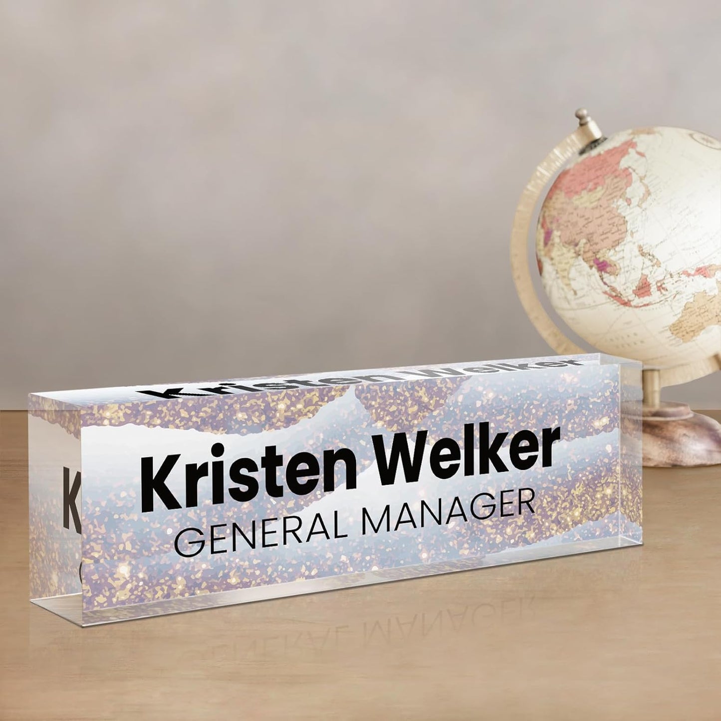 Gowellly Desk Name Plate Personalized - Custom Acrylic Name Plate for Desk - Enterprise Custom Logo/Text nameplates - Employee Appreciation Gifts (Sequins-1)